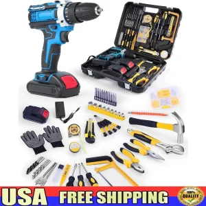 Electric Drill Bit Set Cordless Screwdriver Tool Kit Home Repair Hand Tools Utility Knife Vise Pliers Adjustable Wrench Safety