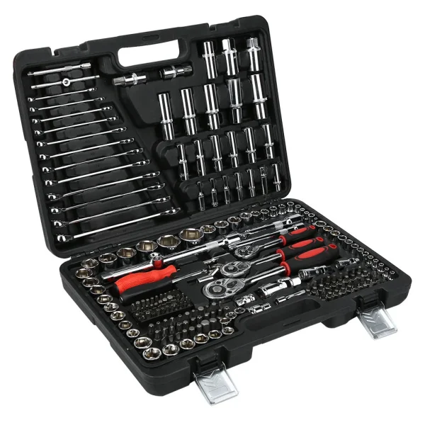 215Pcs Ratchet Wrench Set 1/4in 3/8in 1/2in Socket Set Tool Case Hand Tool Kits Box LPD00057