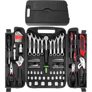 95 Piece Tool Set,Tool Kit, Mechanics Tool Set, Portable Toolbox with Adjustable Wrench Pliers Socket Bits, with Plastic Toolbox
