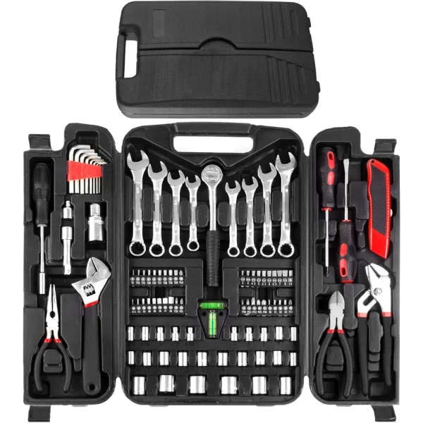 95 Piece Tool Set,Tool Kit, Mechanics Tool Set, Portable Toolbox with Adjustable Wrench Pliers Socket Bits, with Plastic Toolbox