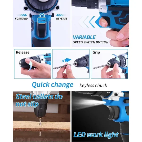 Electric Drill Bit Set Cordless Screwdriver Tool Kit Home Repair Hand Tools Utility Knife Vise Pliers Adjustable Wrench Safety - Image 5