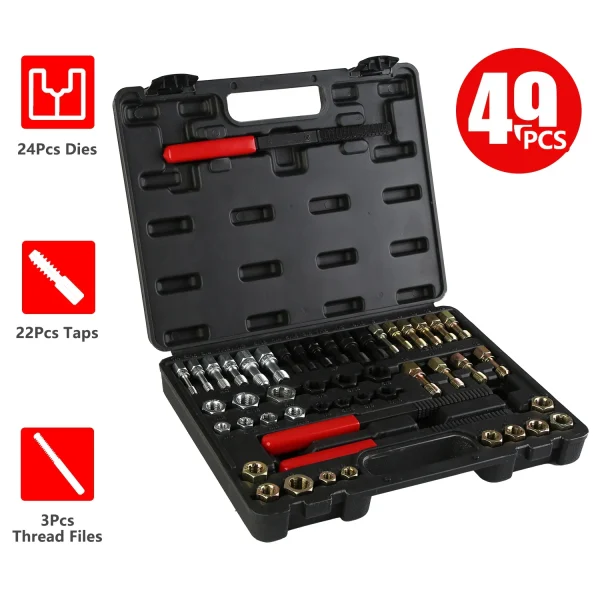 49Pcs Thread Chaser Set Thread Restorer Kit Thread Chaser Repair Tool Kit Includes 24 Rethreading Dies 22 Rethreading Taps - Image 3