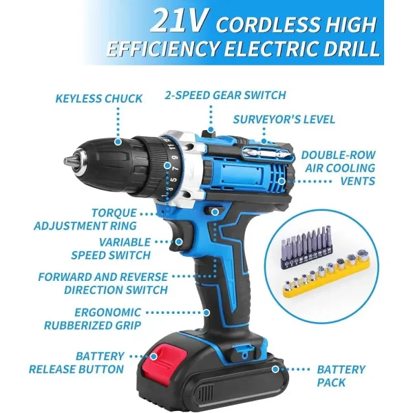 Electric Drill Bit Set Cordless Screwdriver Tool Kit Home Repair Hand Tools Utility Knife Vise Pliers Adjustable Wrench Safety - Image 4